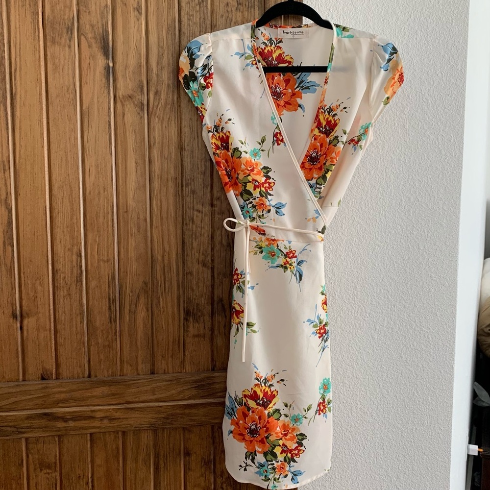Floral wrap dress, purchased online from Impressions Boutique. Size small.